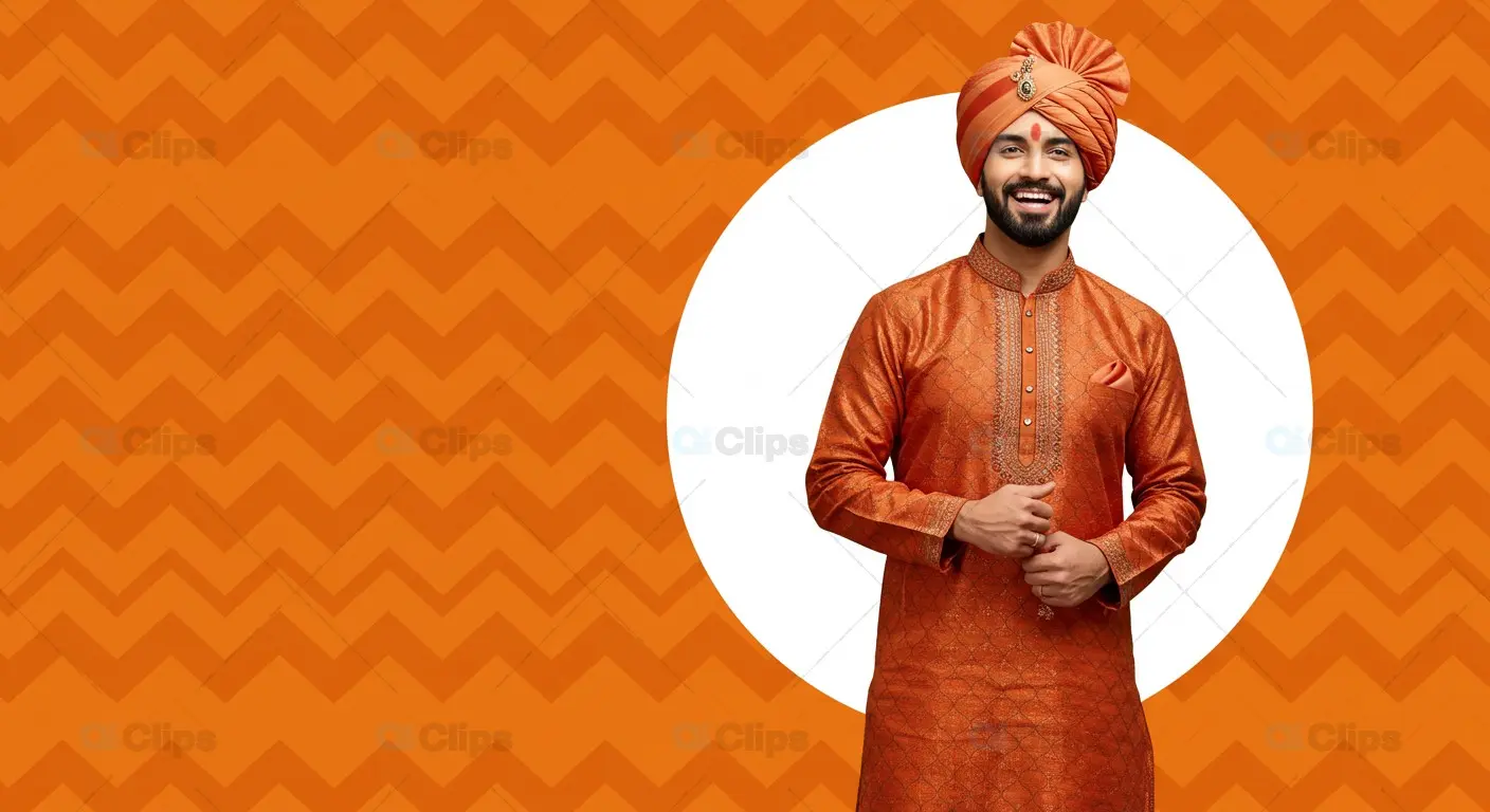 Indian Groom in Traditional Sherwani with Copy Space