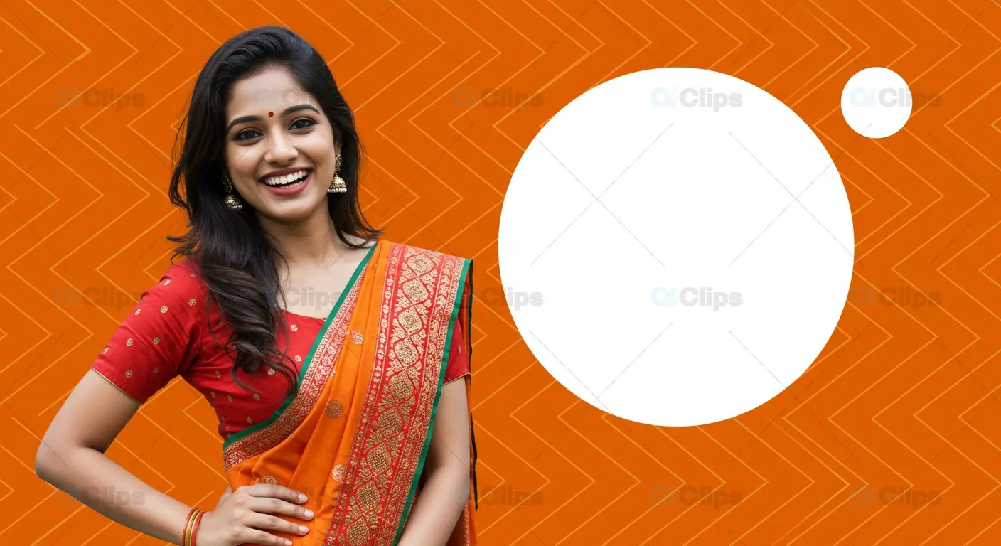 Smiling Indian Woman in Traditional Saree with Copy Space
