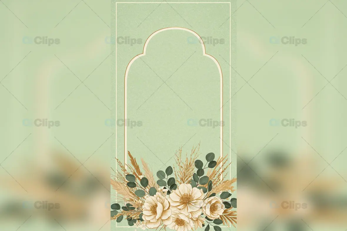 Golden Outline Floral Frame with Beige Flowers