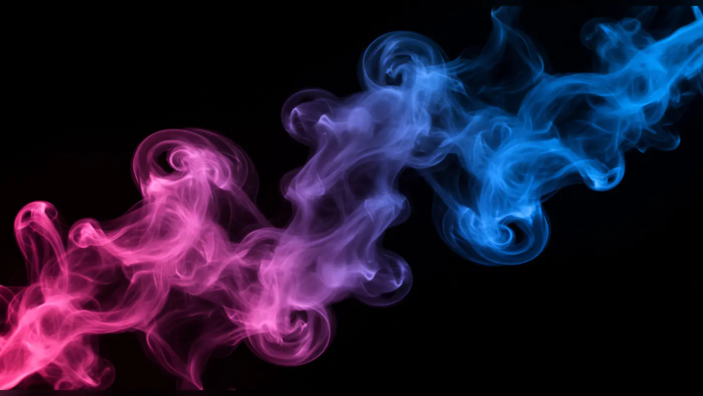 Pink and Blue Dual Smoke Swirl Overlay on Black Background