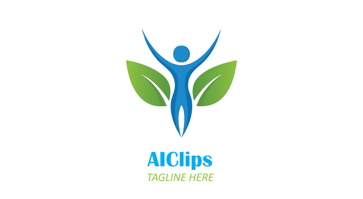 Wellness Human with Leaves Logo in Blue and Green for Health and Eco Brands