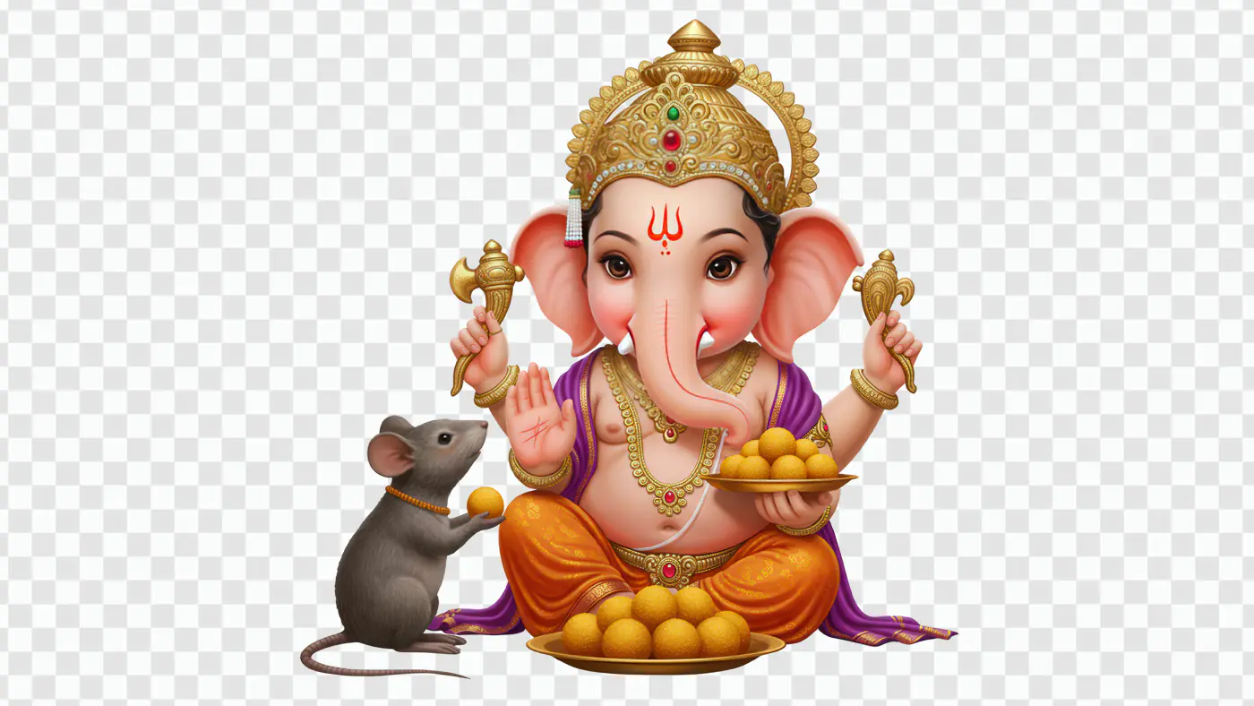 Ganesha Illustration with Laddu Offerings