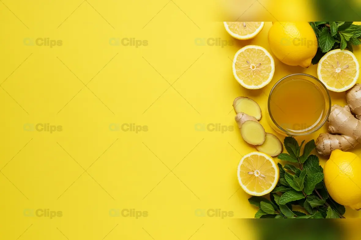 Lemon Tea Ingredients on Vibrant Yellow Background