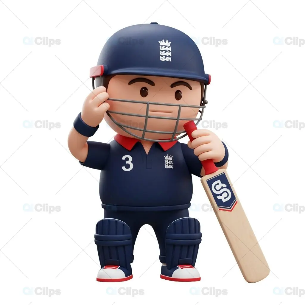 Determined English Cricket Player 3D Illustration