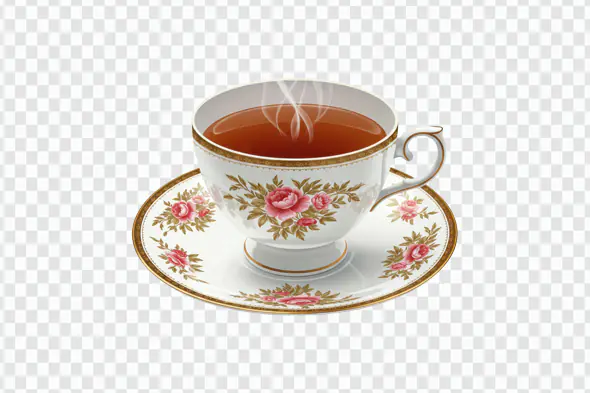 Vintage Rose Tea Cup PNG – Elegant Floral China with Saucer