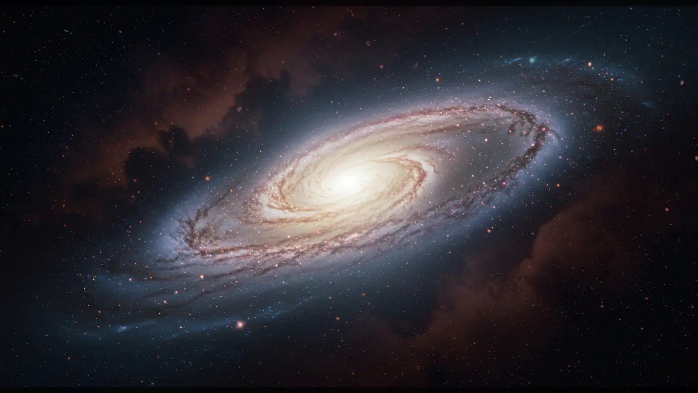 Elliptical Spiral Galaxy with Glowing Core and Cosmic Dust