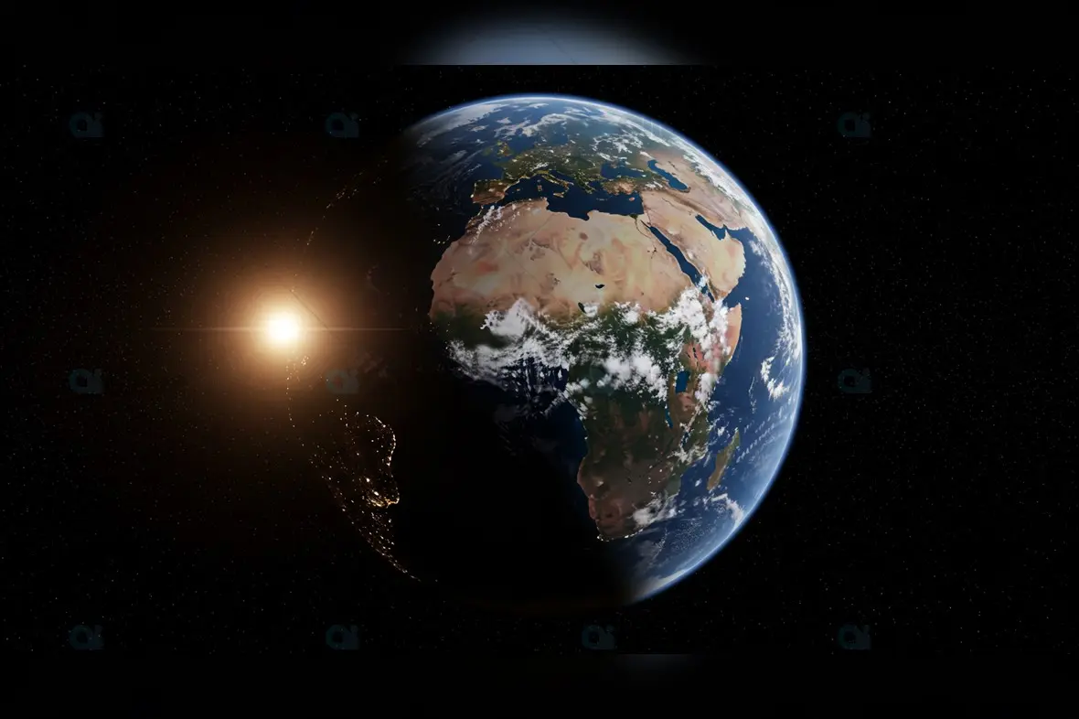 Earth View from Space with Rising Sun over Africa and Europe