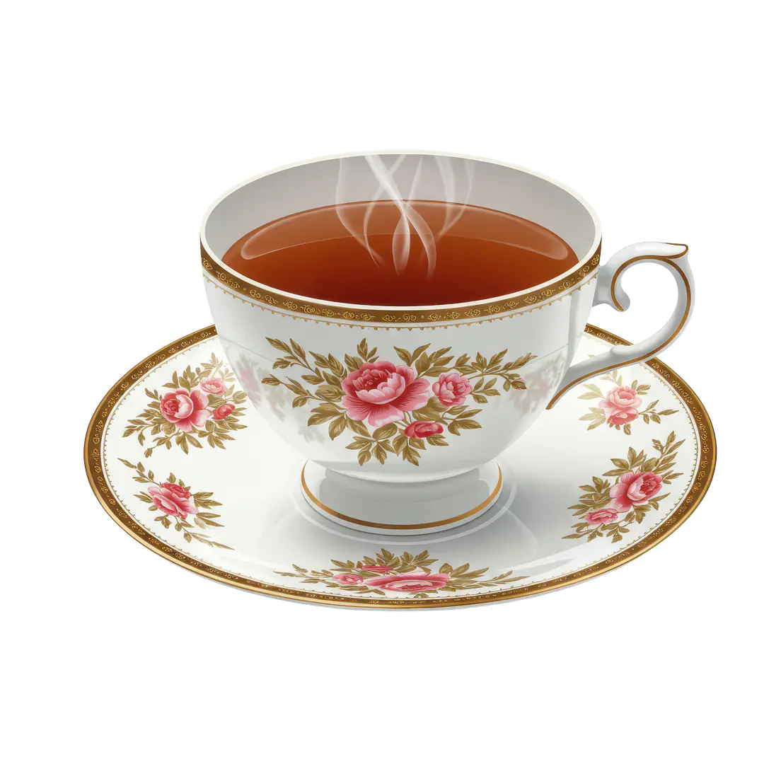 Vintage Rose Tea Cup PNG – Elegant Floral China with Saucer