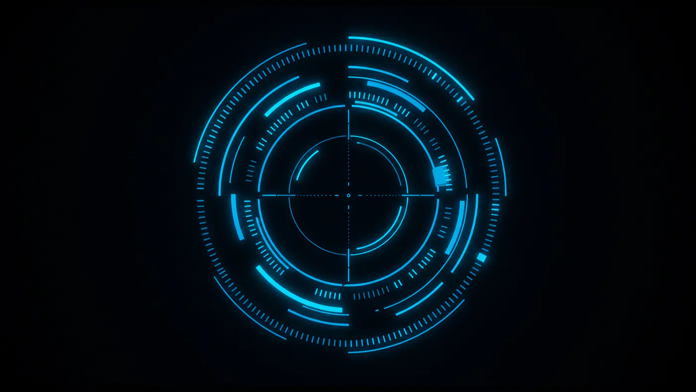 Futuristic Blue Circular HUD Interface on Black Background