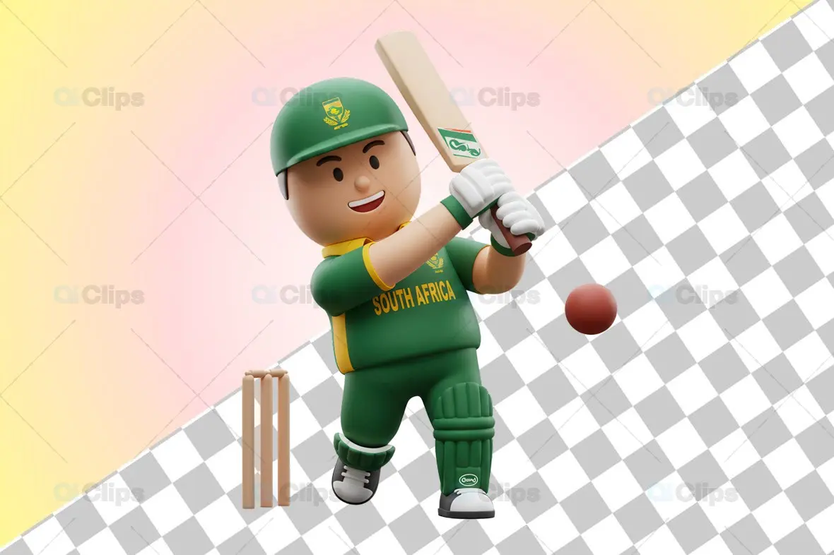 Vibrant South African Cricket Player 3D Illustration