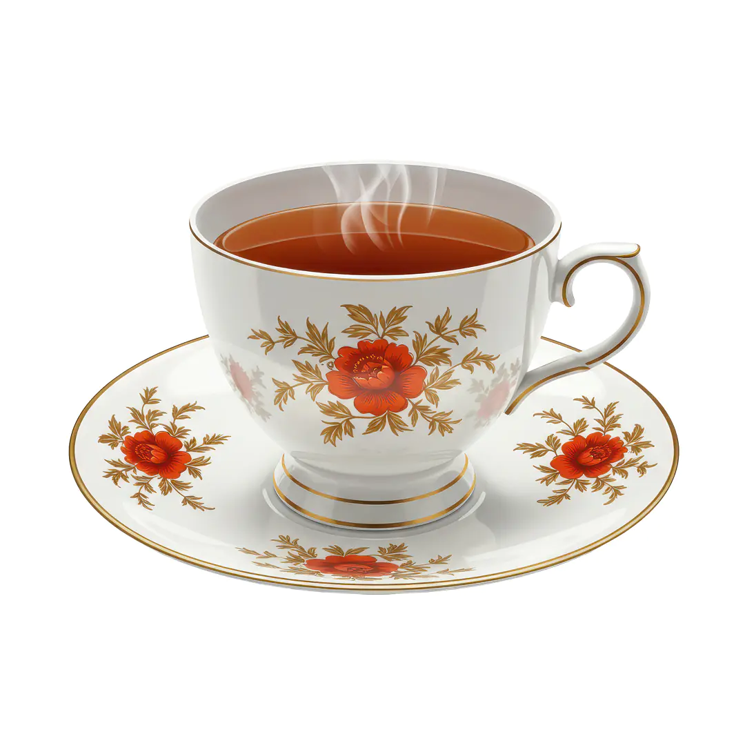 Elegant Indian Tea Cup PNG with Floral Design for Café Menus & Digital Art