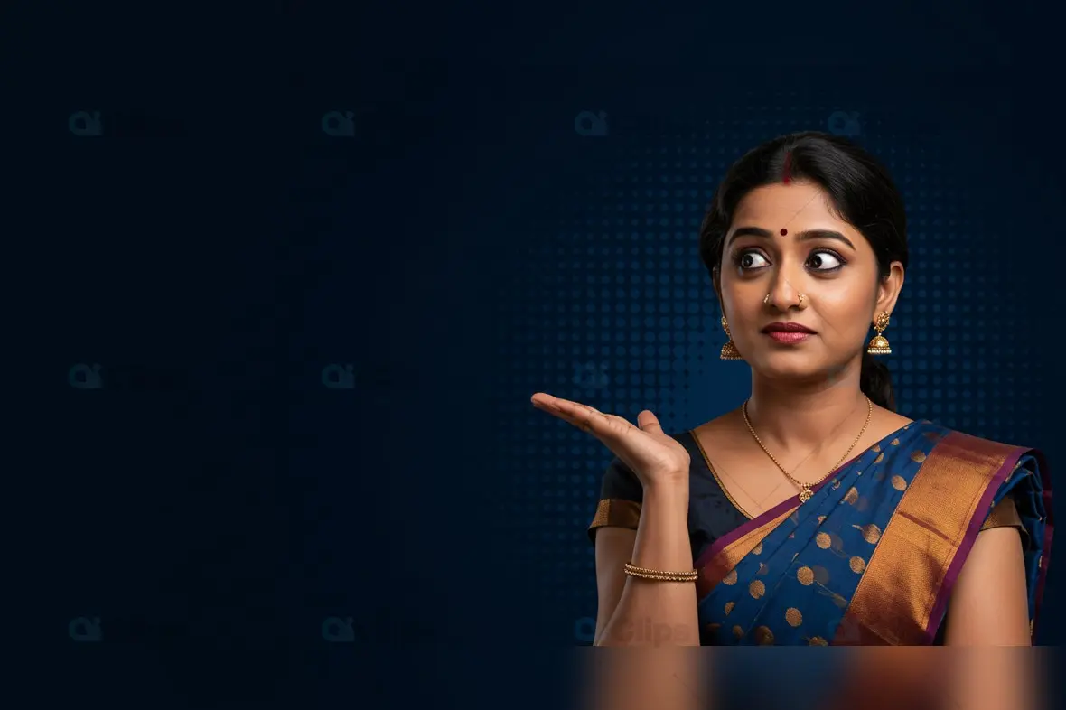 Traditional Indian Woman in Saree with Curious Expression