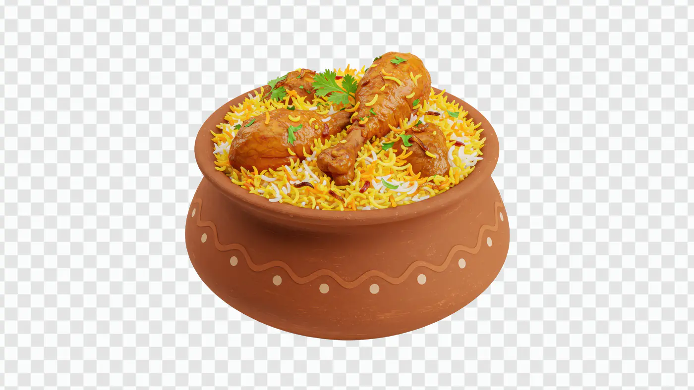 Delicious Chicken Biryani in Clay Pot PNG for Food Promotions
