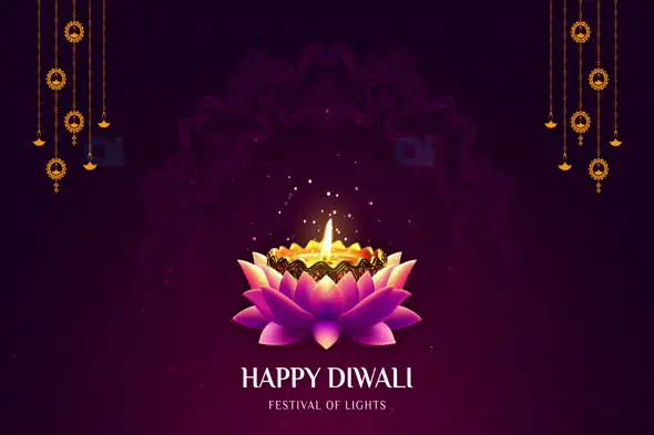 Happy Diwali Animation with Glowing Lotus Diya and Ornamental Decor