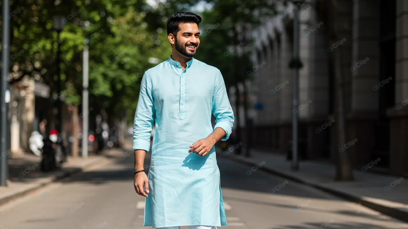Modern Indian Man in Aqua Kurta