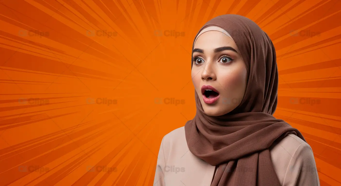 Surprised Woman in Hijab with Comic-Style Background