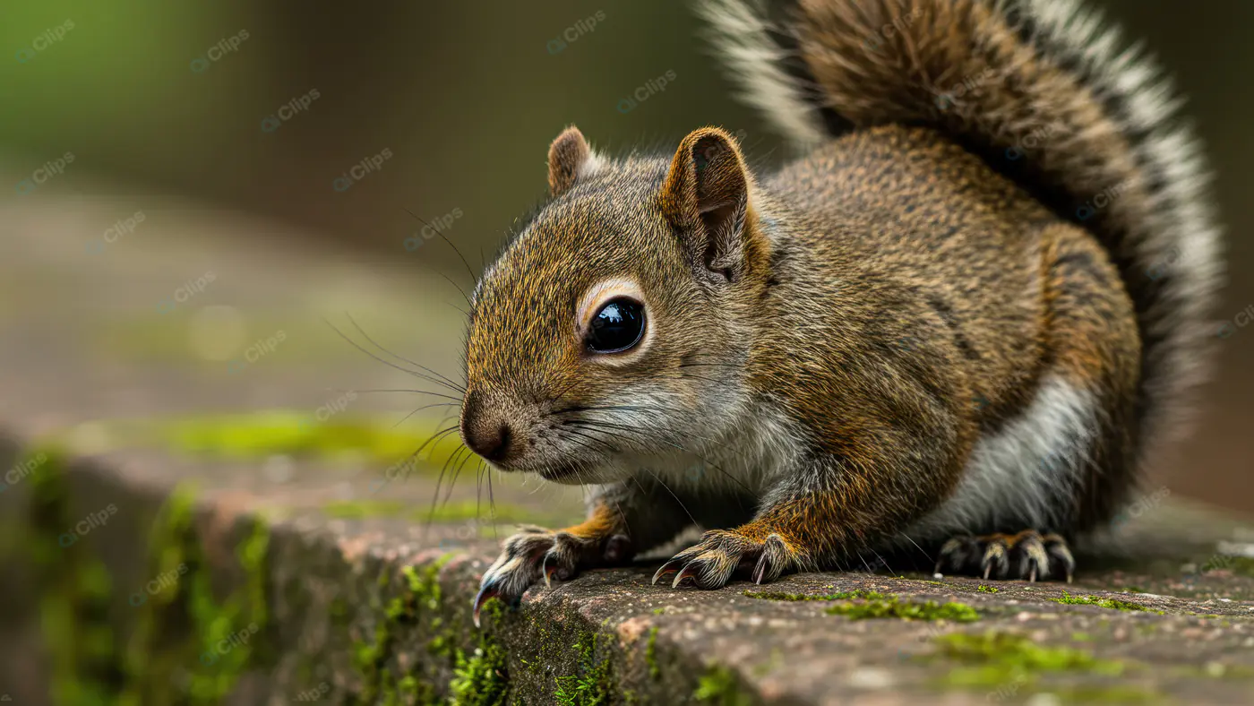 Close-Up of Alert Indian Squirrel on Mossy Stone Surface