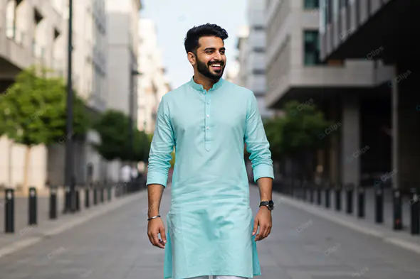 Joyful Urban Stroll in Aqua Kurta