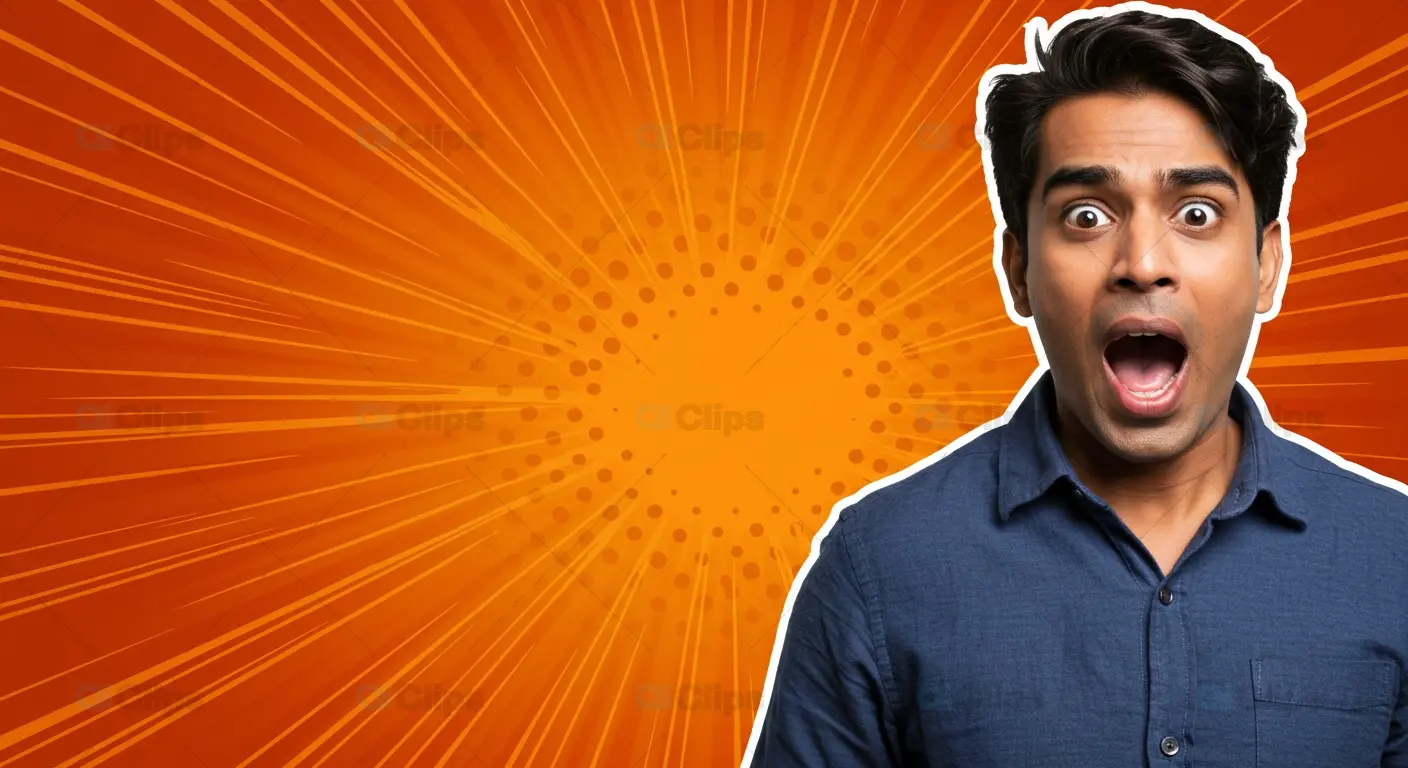 Surprised Young Man with Comic-Style Background