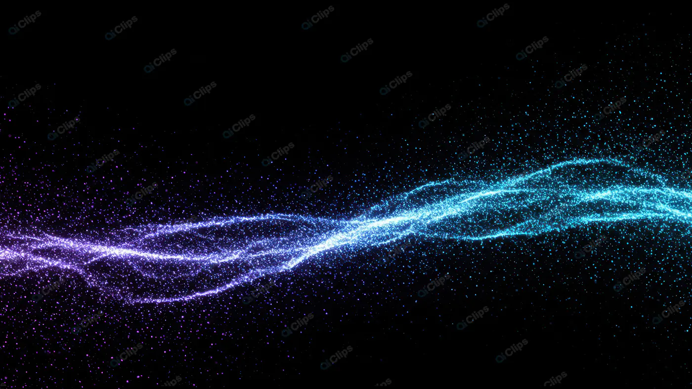 Vibrant Particle Stream in Purple and Blue on Black Background