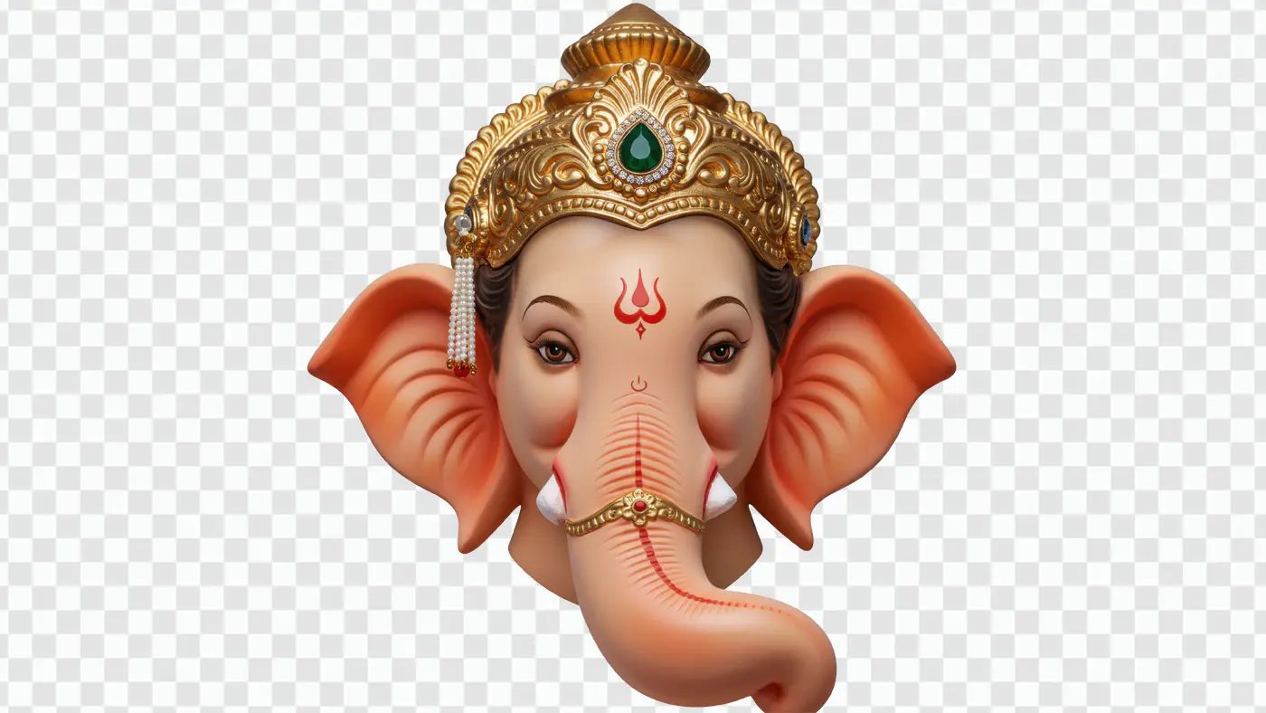 Ornate Ganesha Head with Golden Crown