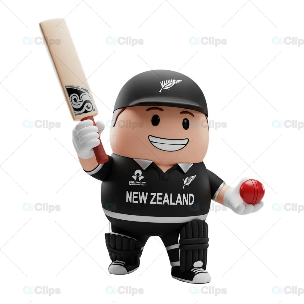 Smiling New Zealand Cricket Player 3D Illustration