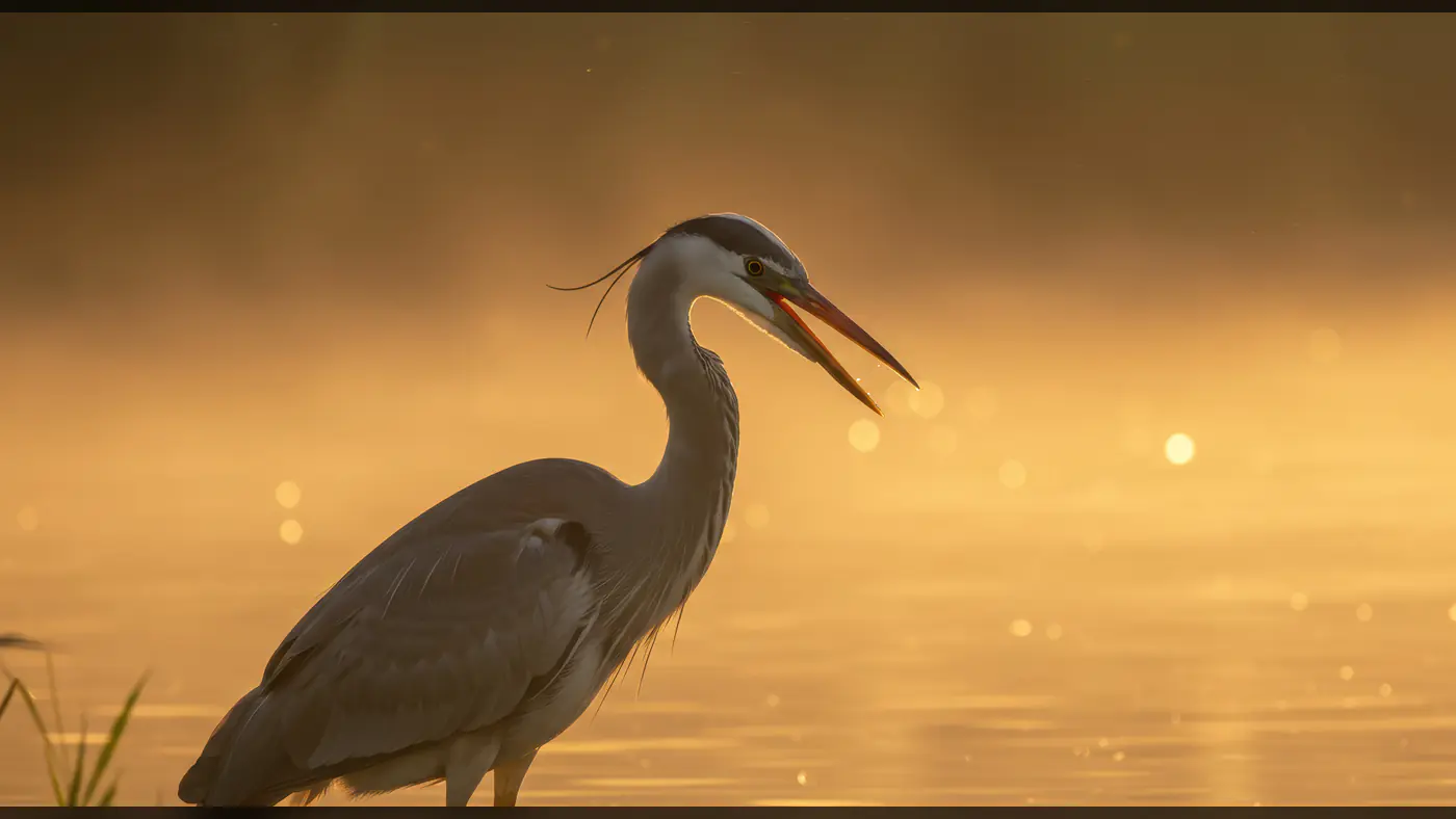 Majestic Indian Heron Calling at Sunset by the Water