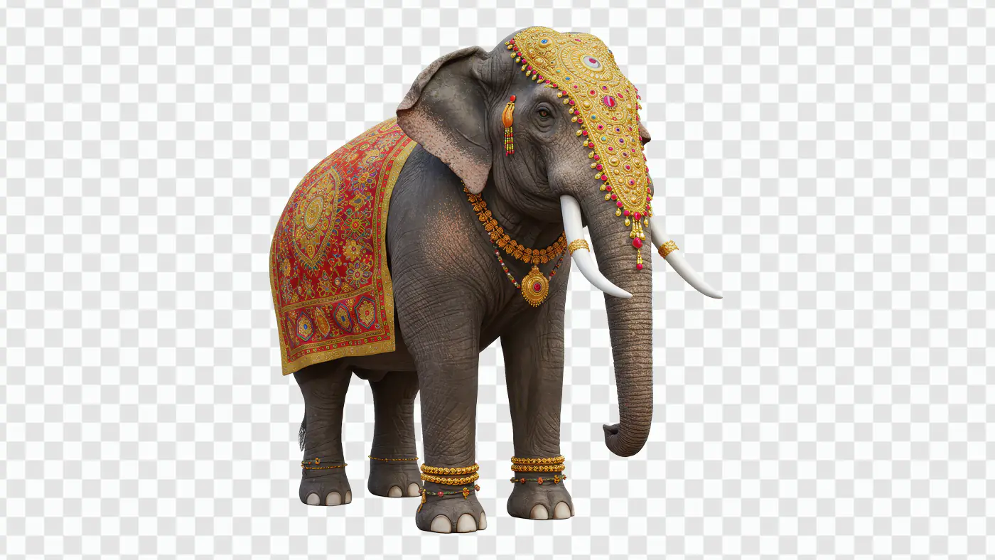 Royal Indian Elephant with Ornate Golden Decor for Festival Processions