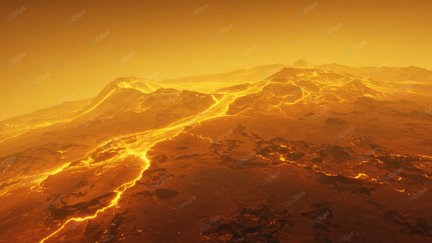 Volcanic Terrain of Venus with Glowing Lava Flows