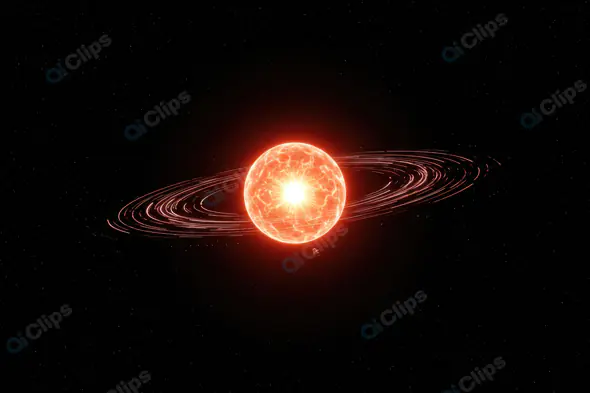 Fiery Red Star with Glowing Magnetic Rings in Deep Space