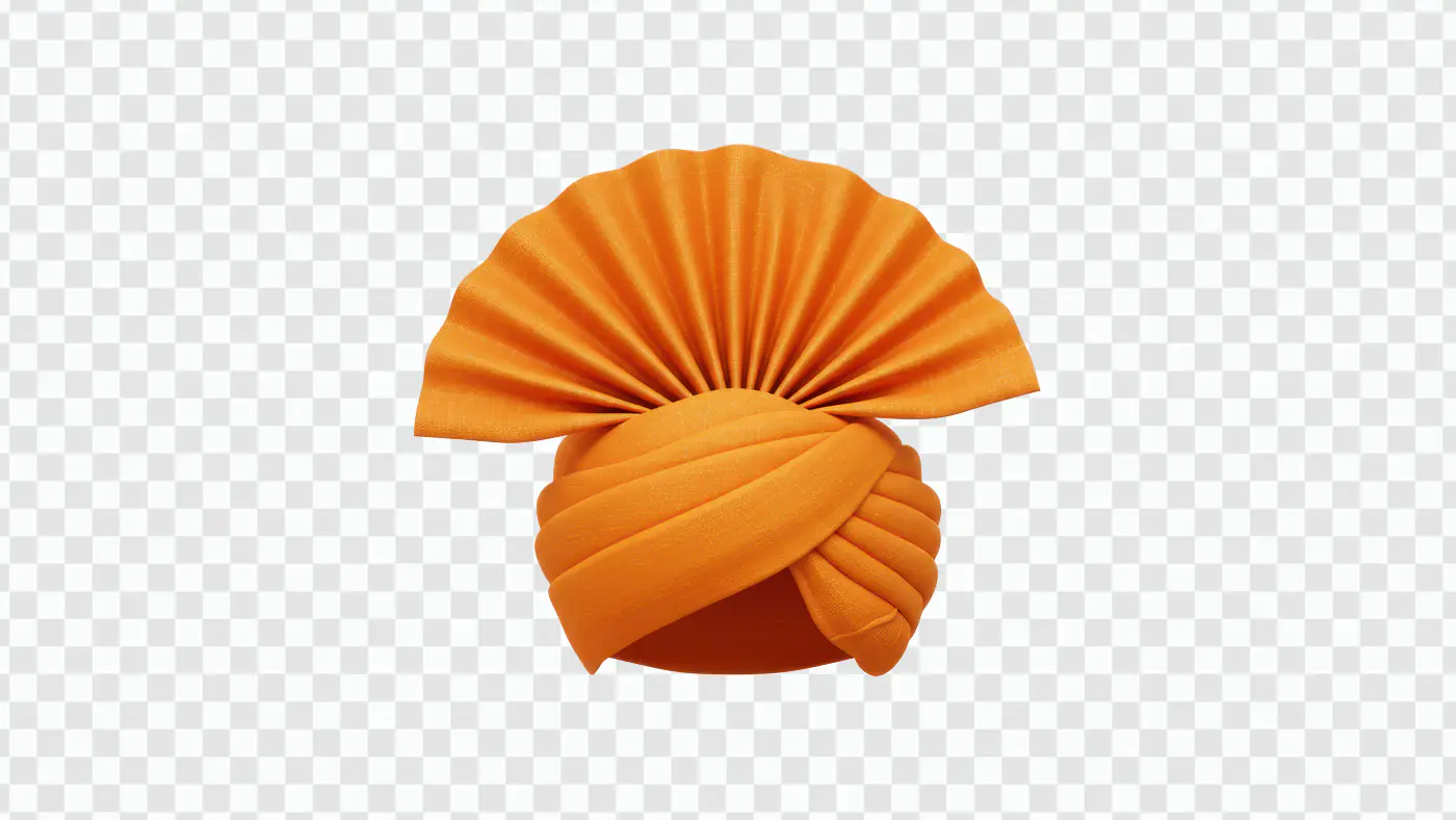 Orange Turban PNG – Traditional Indian Pagdi with Fan-Style Front