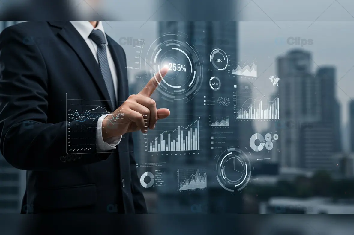 Businessman Interacting with Digital Analytics Interface