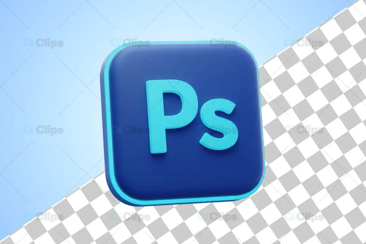 3D Photoshop Icon with Cyan Edge