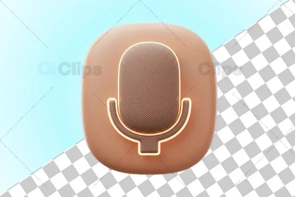 Modern 3D Microphone Icon with Neon Outline