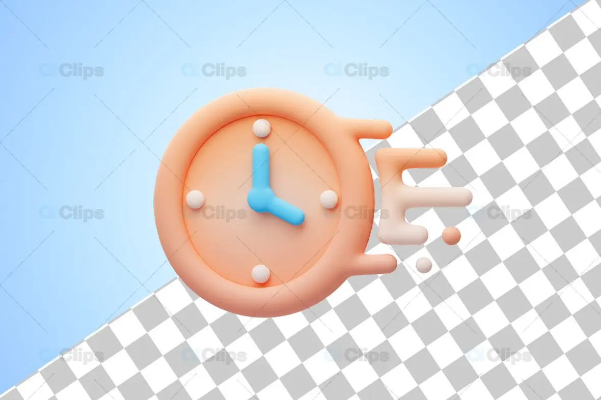 3D Melted Clock Icon with Blue Hands