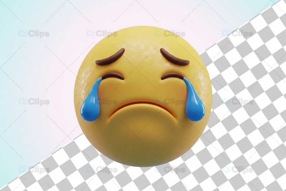 3D Crying Emoji with Double Tears and Transparent Background