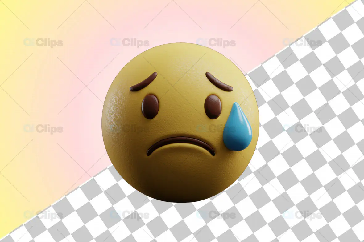 3D Sad Emoji with Soft Gradient and Transparent Background
