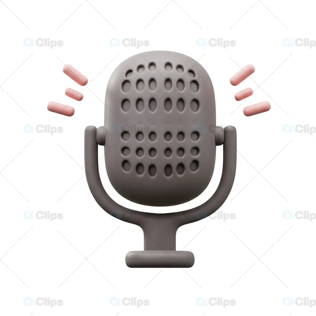 Minimalist 3D Microphone Icon with Sound Waves