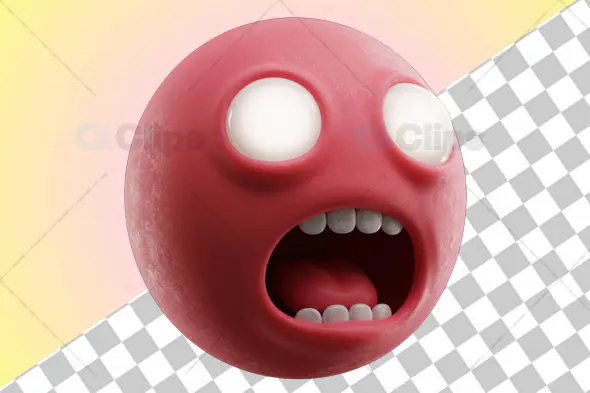 3D Shocked Red Emoji with Transparent Background