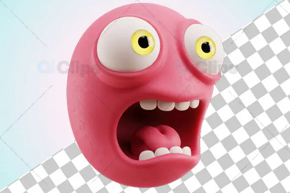 3D Screaming Pink Emoji with Yellow Eyes