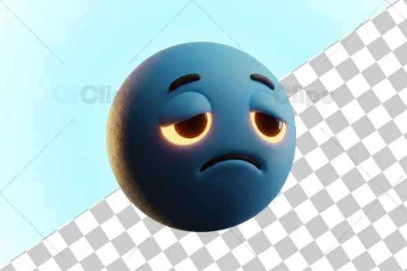 3D Tired Blue Emoji with Glowing Eyes