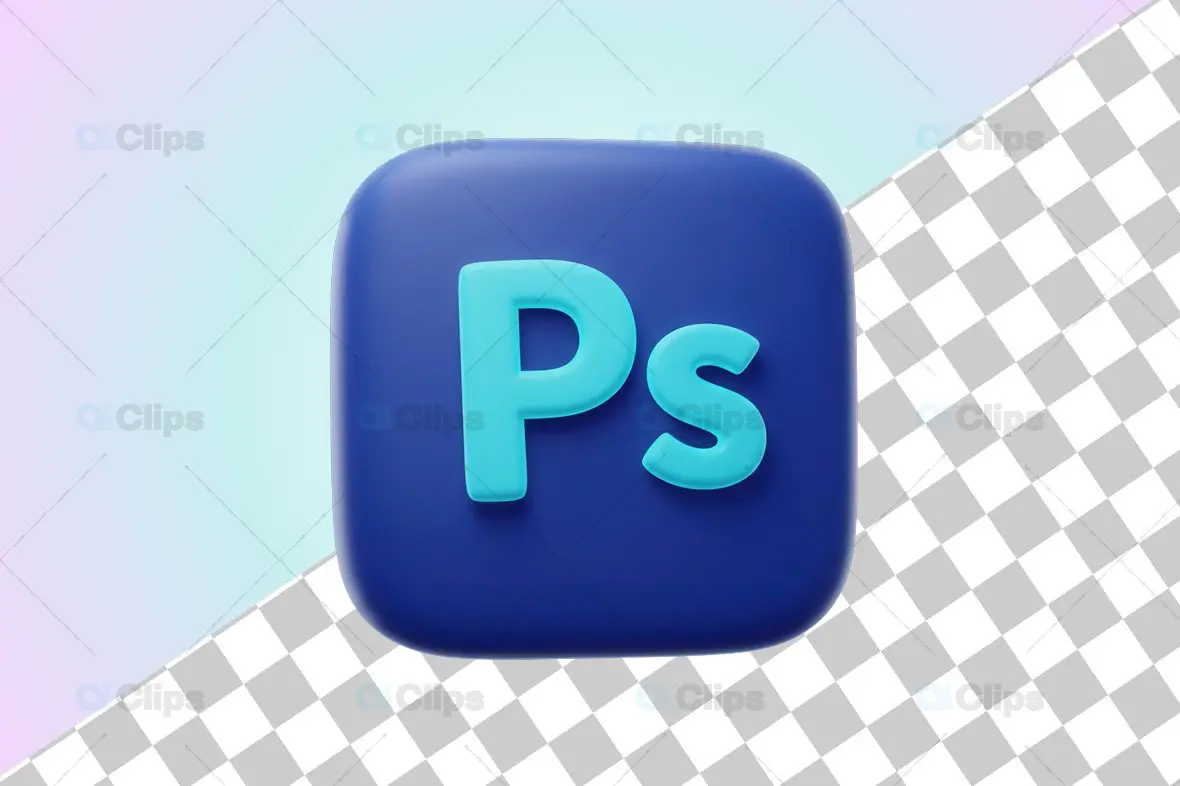 3D Photoshop Icon - Blue and Cyan