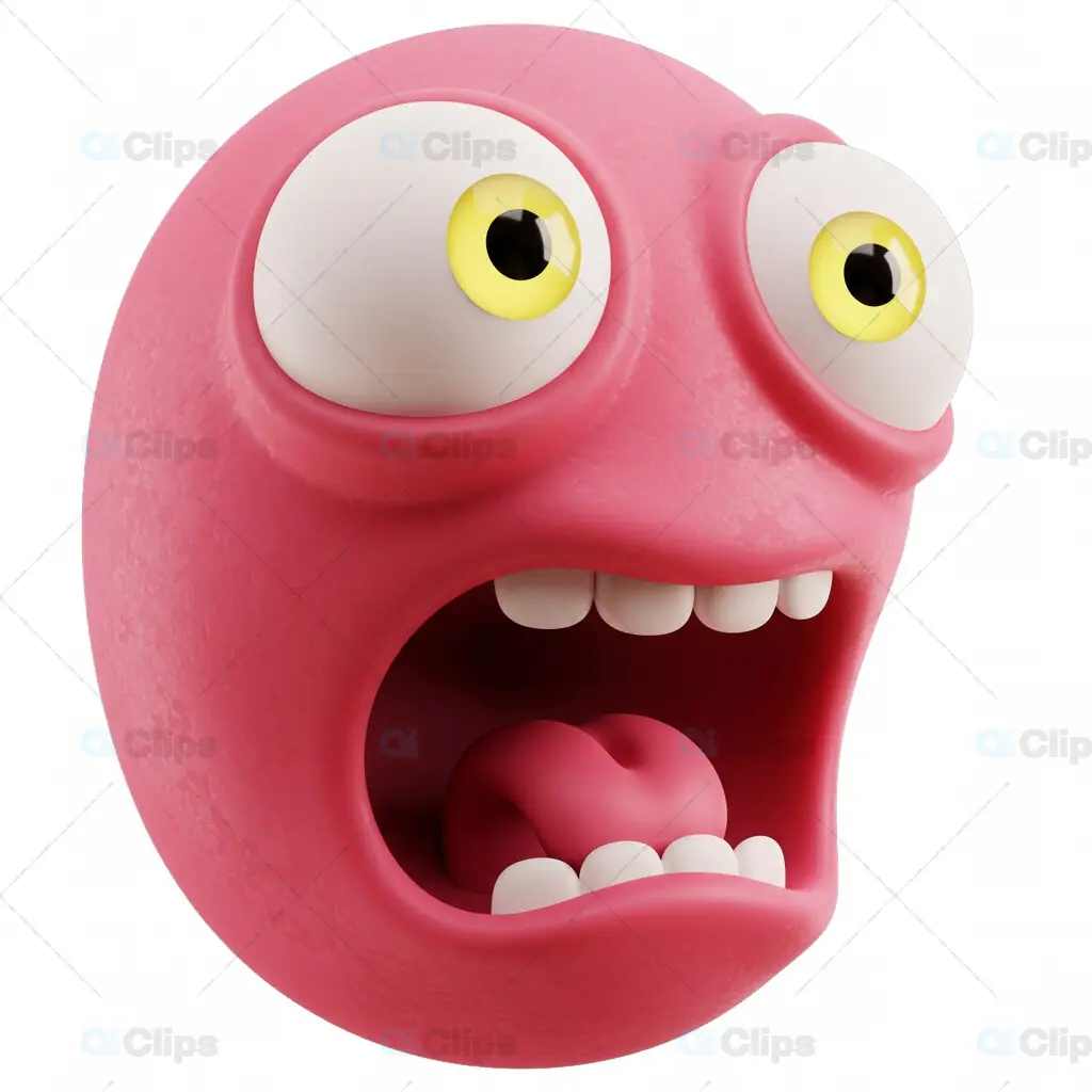 3D Screaming Pink Emoji with Yellow Eyes