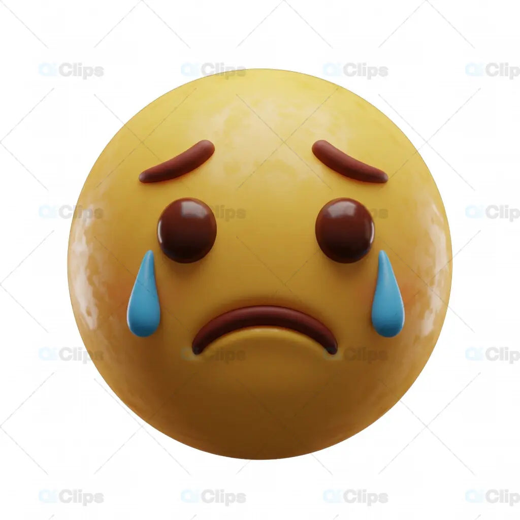 3D Sad Face Emoji with Teardrops