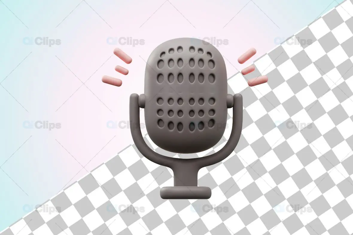 Minimalist 3D Microphone Icon with Sound Waves