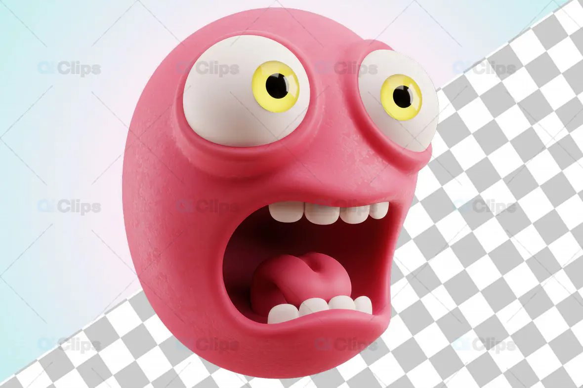 3D Screaming Pink Emoji with Yellow Eyes