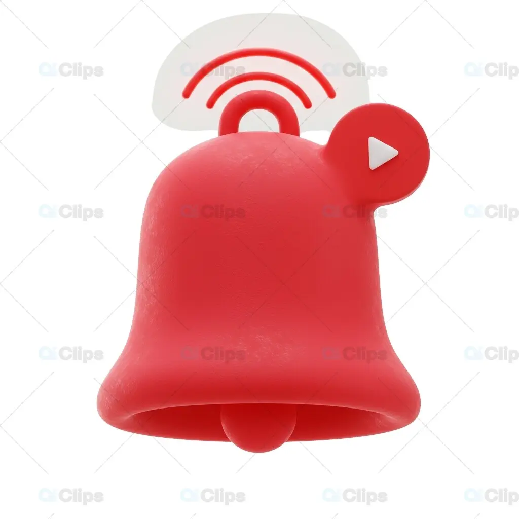 3D Red Bell Notification with Alert and Play Symbol