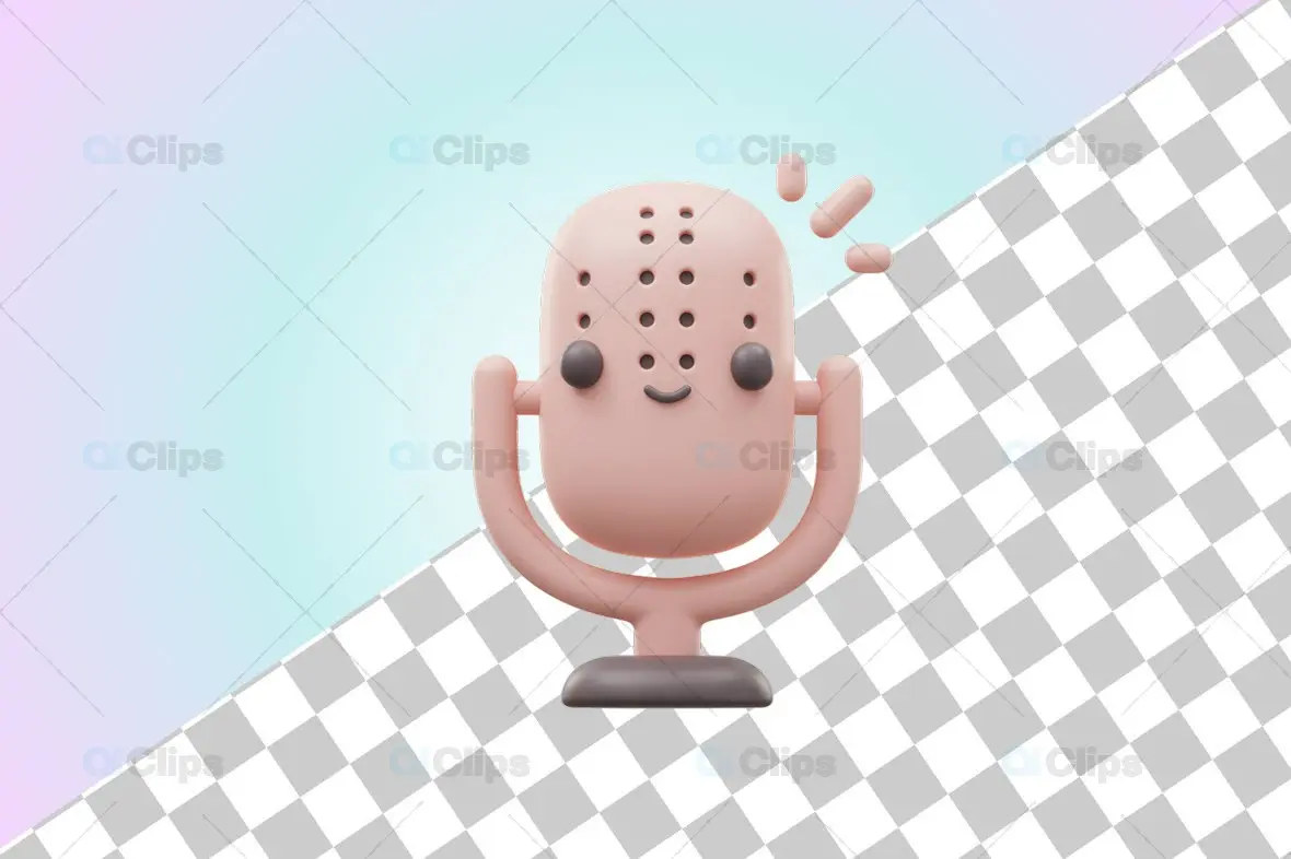 Cute 3D Microphone Icon Illustration