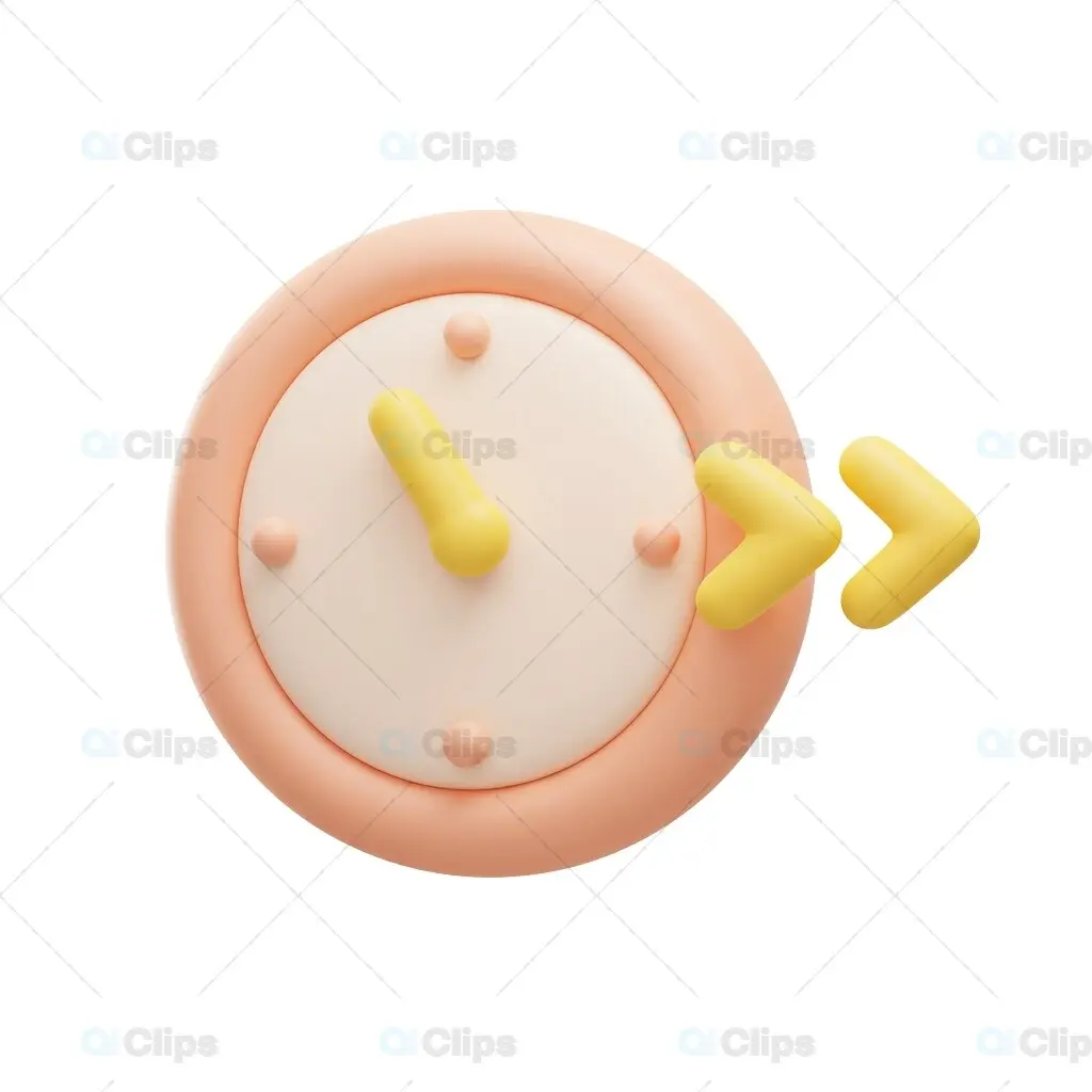3D Beige Clock Icon with Yellow Arrow
