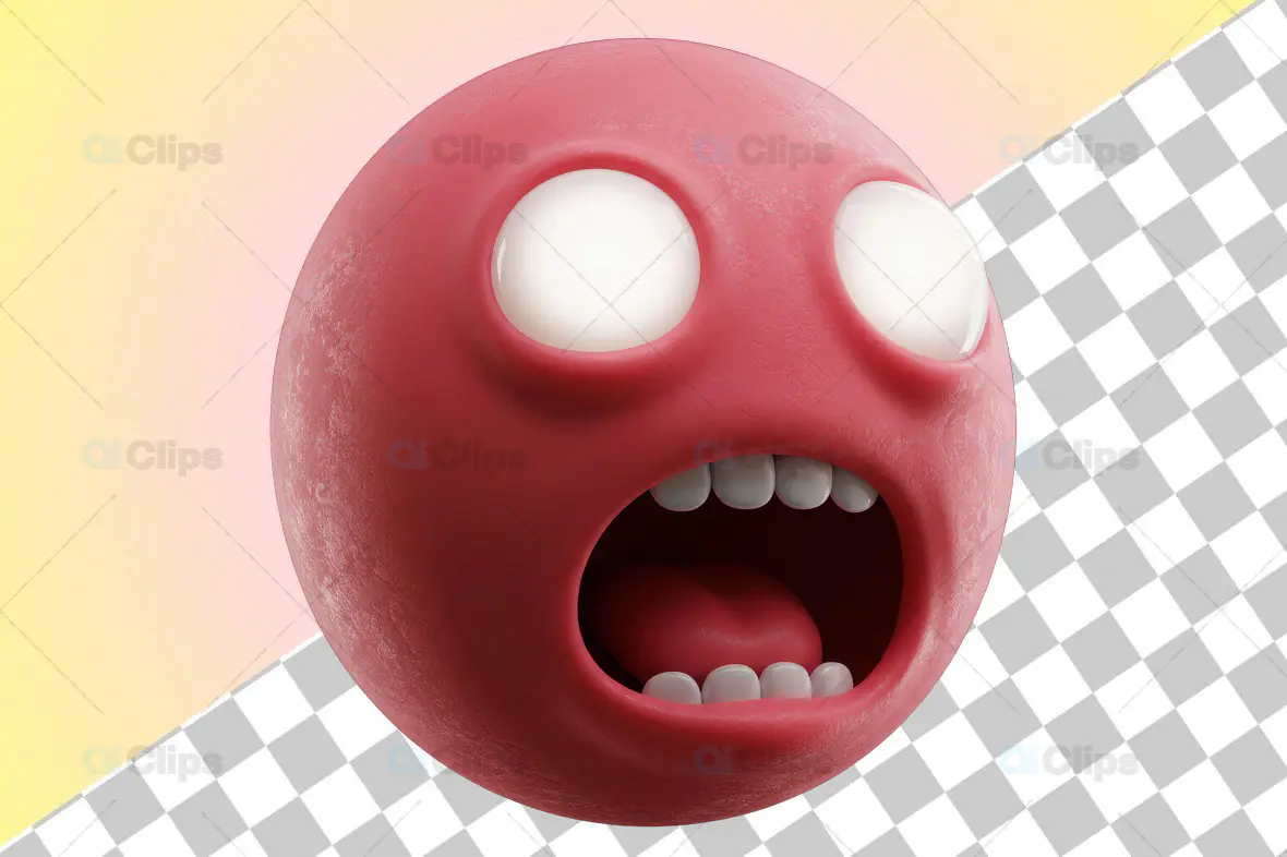 3D Shocked Red Emoji with Transparent Background